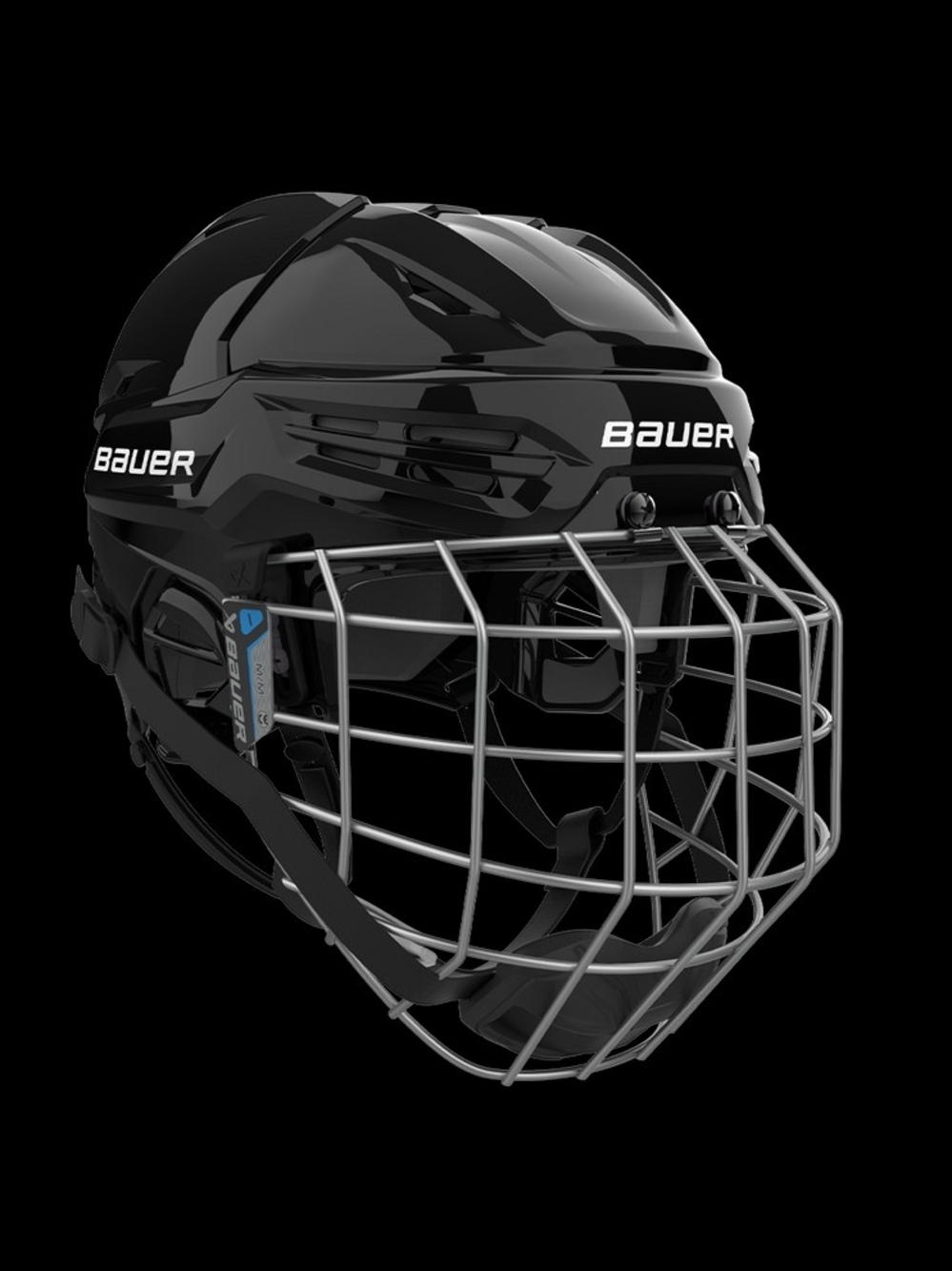 Bauer Glossy Black Hockey Helmet with Silver Cage